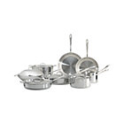 14-Piece Set with Bonus: 10" frypan, 12" frypan, 2 qt. saucepan with lid, 3 qt. saucepan with lid, 3 qt. sauté pan with lid, 6 qt. sauté pan with lid, 12" chef's pan with lid and 8 qt. stockpot with lid, bonus lasagna set.