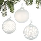 Set of 3 Art Glass White Ball Ornaments