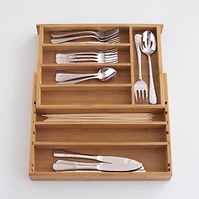 Expandable Bamboo Flatware Tray