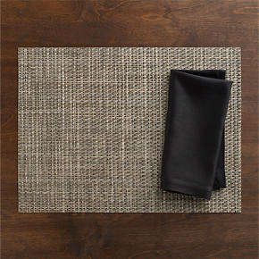Chilewich® Platinum Basketweave Placemat and Sateen Black Napkin