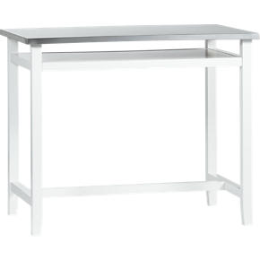 Belmont White Work Table with Stainless Steel Top