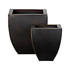 Set of two Bronze Tapered Planters: 12"sq.x13.5"H small, 16"sq.x17.5"H large.