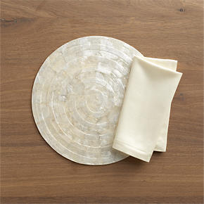 Capiz Shell Round Placemat and Sateen Ivory Napkin