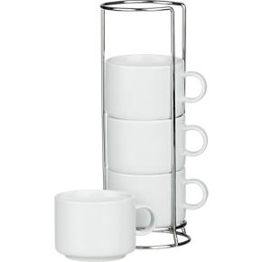 Set of 4 Stacking Coffee Mugs with Metal Rack