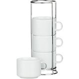 Set of 4 Stacking Coffee Mugs with Metal Rack