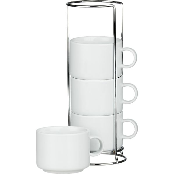 set of 4 stacking coffee mugs with metal rack crate and barrel set of 4 stacking coffee mugs with metal rack crate and barrel