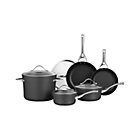 9-Piece Cookware Set: 8" frypan, 10" frypan with lid, 1.5 qt. saucepan with lid, 2.5 qt. saucepan with lid and 8 qt. stockpot with lid and bonus 5 qt. colander.