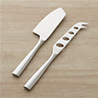 Couture 2-Piece Cheese Knife Set: 1.5"Wx9"H hard cheese knife and 1"Wx9.5"H soft cheese knife.