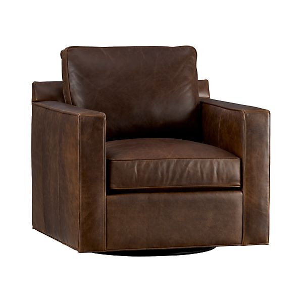 Davis Leather Swivel Chair Cashew Crate and Barrel