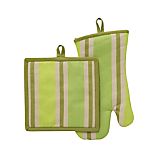 Devon Green Stripe Potholder and Oven Mitt