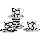 Graphic Espresso Cups and Saucers Set of Four