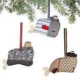 Set of 3 Fabric Whale with Hat Ornaments