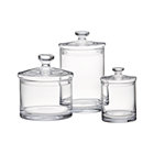 Set of three canisters: one each of 16.2 oz., 3.5"dia.x5.625"H small; 40 oz., 5.5"dia.x6"H medium; and 54 oz., 5"dia.x8.75"H extra large.