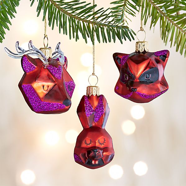 set of 3 glass faceted woodland creature ornaments crate set of 3 glass faceted woodland creature ornaments crate