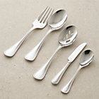 Grand Hotel II 5-Piece Serving Set: cold meat fork, serving spoon, pierced serving spoon, butter knife, sugar spoon.