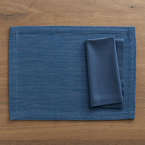 Grasscloth Smoky Blue Placemat with Cotton Smoky Blue Napkin