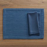 Grasscloth Smoky Blue Placemat with Cotton Smoky Blue Napkin