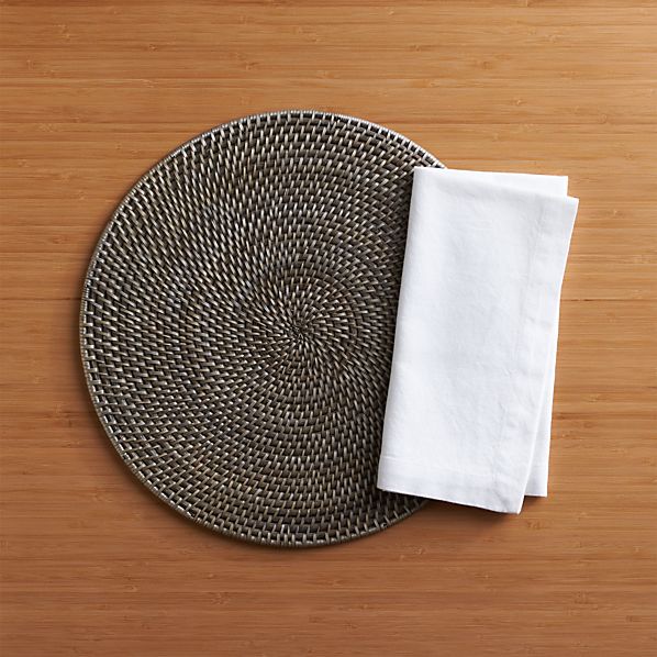 Grey Rattan Placemat and Adobe Napkin Crate and Barrel