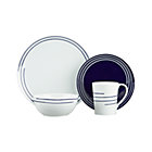 Helix 4-Piece Place Setting with Blue Salad Plate: dinner plate, blue salad plate, bowl and mug,