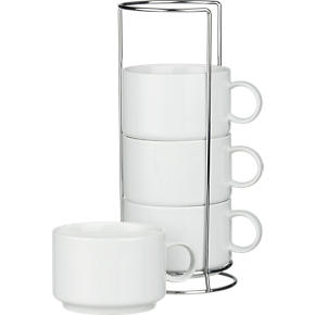 Set of 4 Jumbo Stacking Mugs with Metal Rack