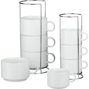 Jumbo Stacking Mugs and Stacking Coffee Mugs with Metal Racks