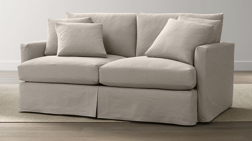 Lounge Slipcovered Apartment Sofa Dove with Contrast Saddle Stiching