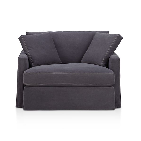 Lounge Petite Slipcovered Chair and a Half Dove with Contrast Saddle