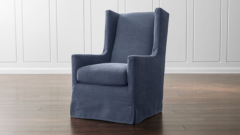 Luxe Slipcovered Swivel Glider Wing Chair Lapis Crate and Barrel