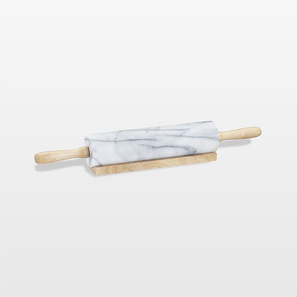 White Marble Rolling Pin with Stand Crate and Barrel