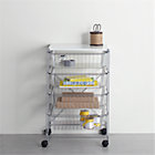 MAX Chrome Four-Drawer Cart with White Top.