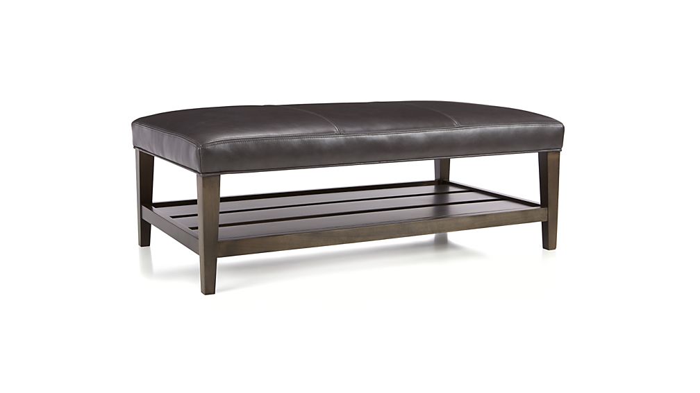 Milton Leather Rectangular Ottoman Granite Crate and Barrel