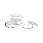 Set of four mini square bowls with lids.