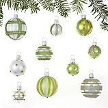 Set of 10 Mini Silver and Green and White Ornaments