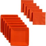Orange Paper Plates Set of 18/Cocktail Napkins Set of 50