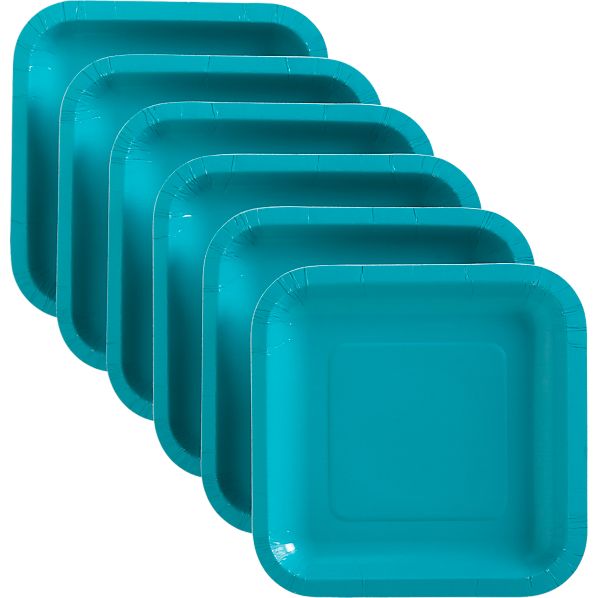 Set of 18 Teal Deep Paper Plates Crate and Barrel