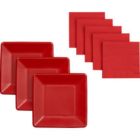 Red Paper Plates Set of 18/Cocktail Napkins Set of 50