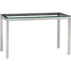 Parsons Glass Top 48x28 Dining Table with Stainless Steel Base.