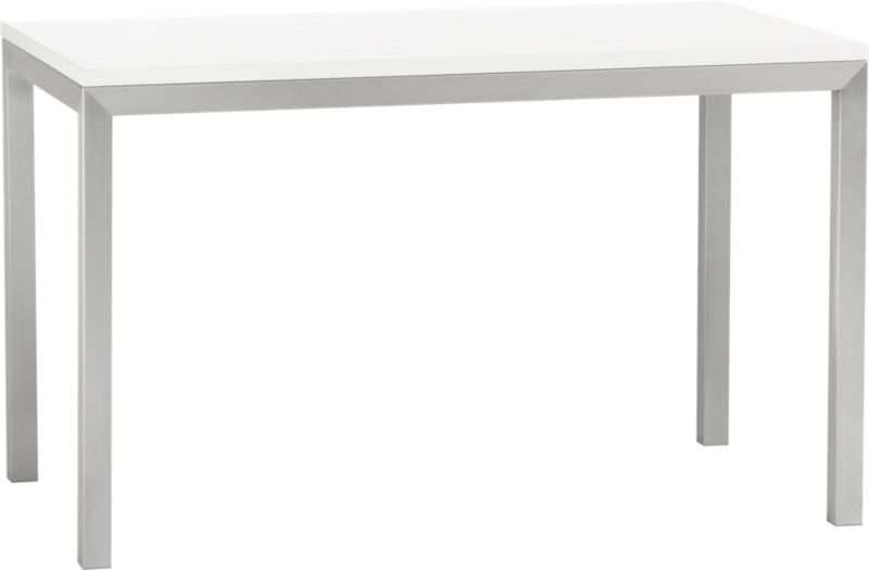 White Top/ Stainless Steel Base 48x28 Parsons Dining Table in Dining Tables Crate and Barrel