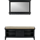 Paterson Black Bench with Cushion and Mirror. 47.75"Wx15.5"Dx19.25"H bench, 45.75"Wx14.5"Dx1.5"H cushion, 36.75"Wx6"Dx23.75"H mirror.