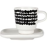 2-Piece Marimekko Siirtolapuutarha Räsymatto Black and White Espresso Cup and Plate Set