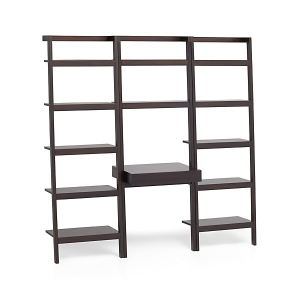 Sawyer Mocha Leaning Desk with Two 24.5" Bookcases in Desks Crate and
