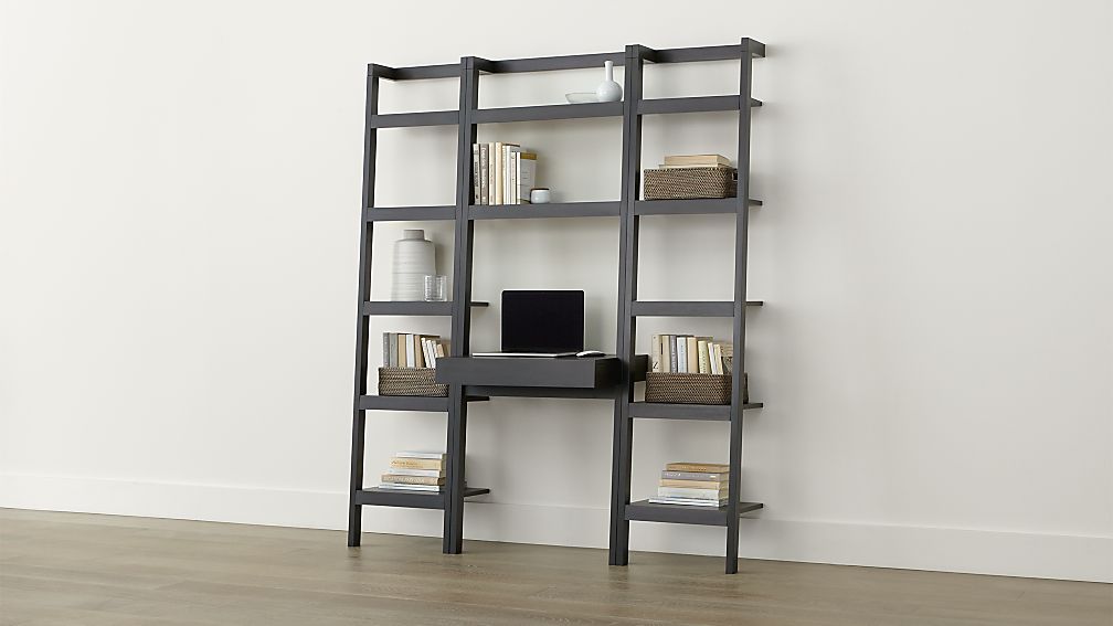 Sawyer Grey Leaning Desk with Two 18" Bookcases in Desks Crate and Barrel