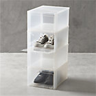 Set of four large clear shoe boxes. Each measures 11"Wx14.4"Dx7.1"H