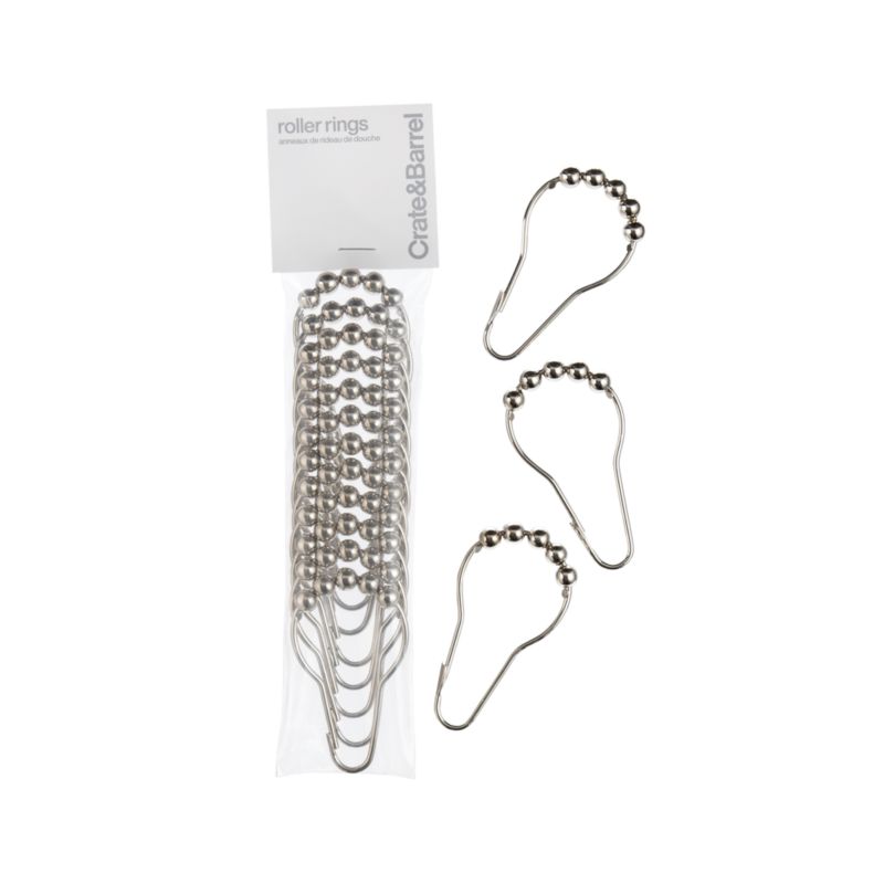 Set of 12 Polished Nickel Shower Curtain Roller Rings Crate and Barrel