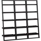 Set of three Sloane grey leaning bookcases.