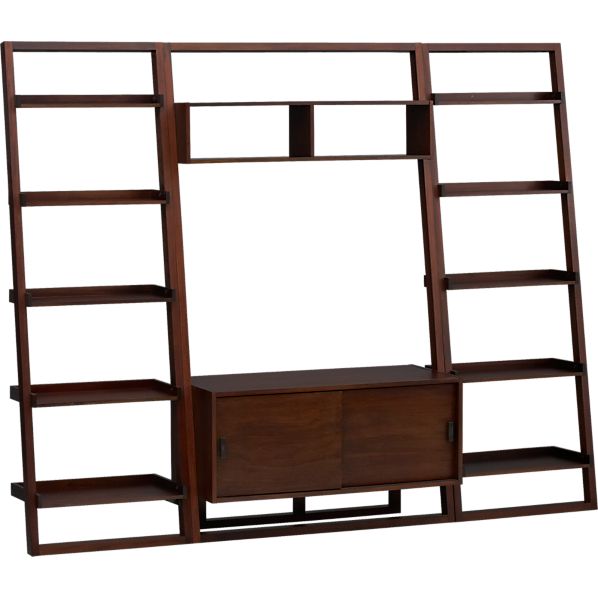 Sloane java 43.75 leaning media stand with two 25.5 bookcases