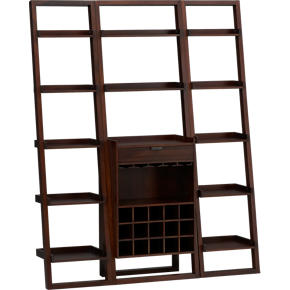 Sloane Java Leaning Wine Bar with Two 18 Bookcases