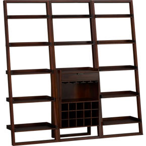 Sloane Java Leaning Wine Bar with Two 25.5 Bookcases