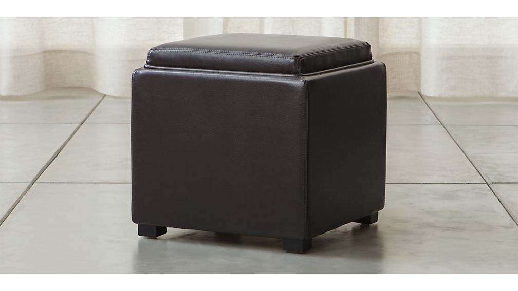 Stow Chocolate 17" Leather Storage Ottoman in Ottomans & Cubes Crate