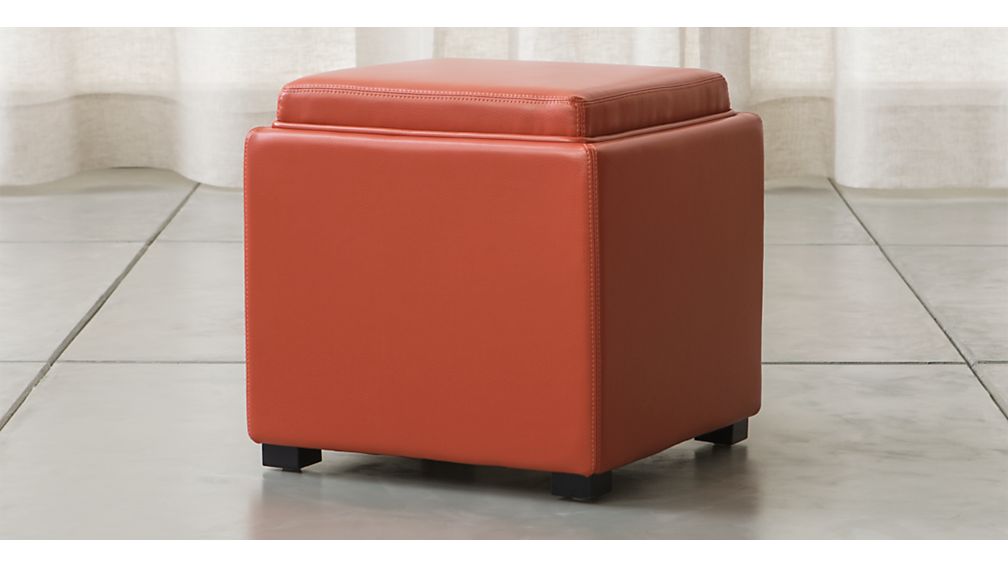 Stow Persimmon 17" Leather Storage Ottoman in Ottomans & Cubes Crate